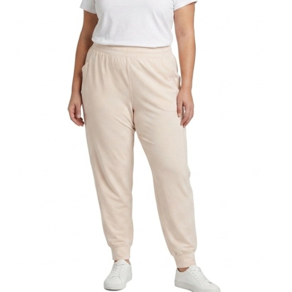 Fabletics Pants Womens 1X Beige Jogger Elastic Waist Pockets Stretch Yoga Casual
